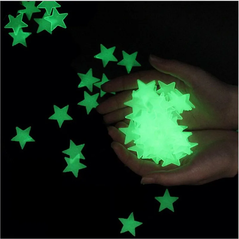 

100PCS/lots 3D Star Glow Stars In The Night Luminous Wall Stickers For Kids Bedroom Self-adhesive 3CM Home Decorative Poster