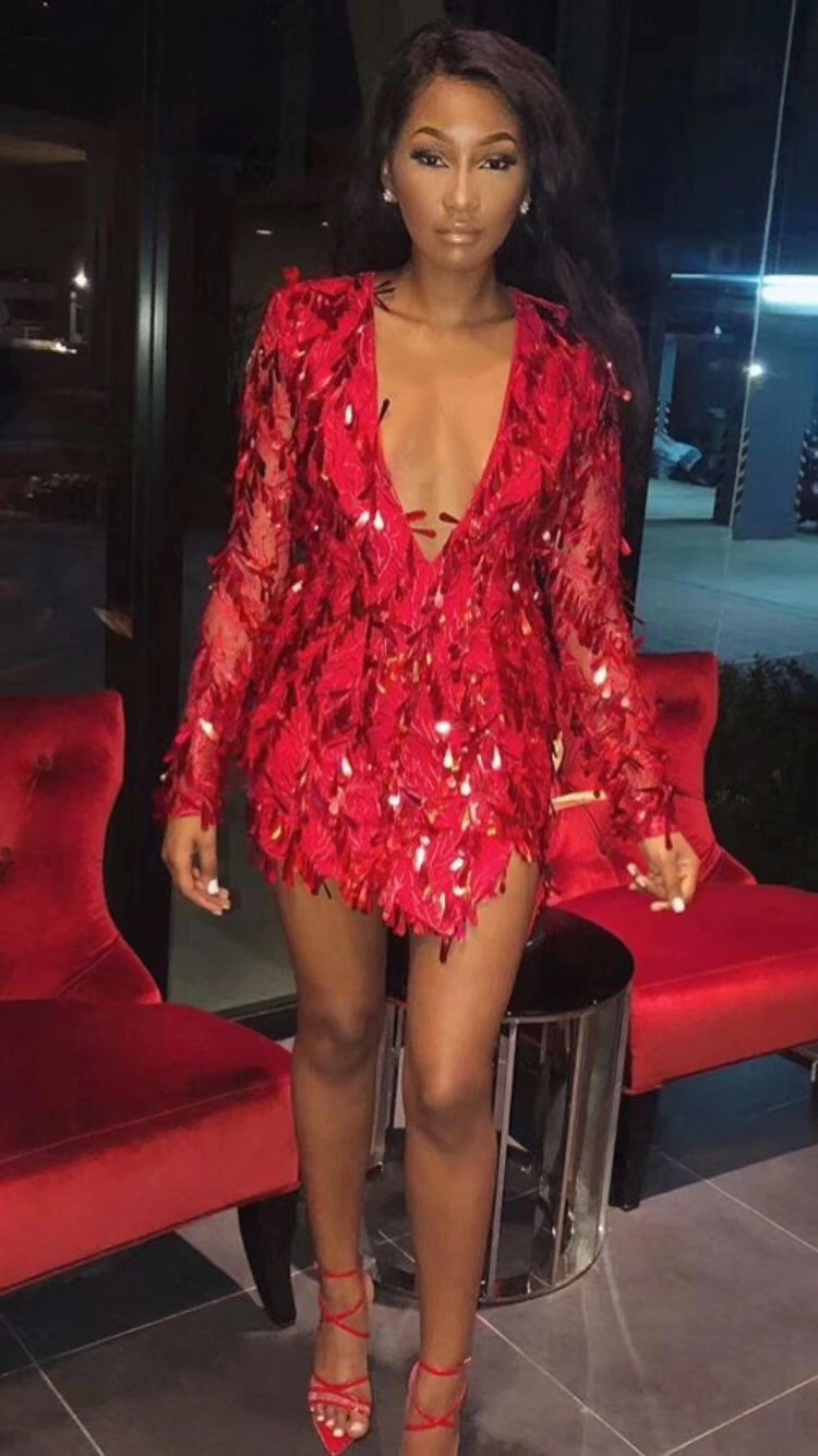 red sparkly dress long sleeve