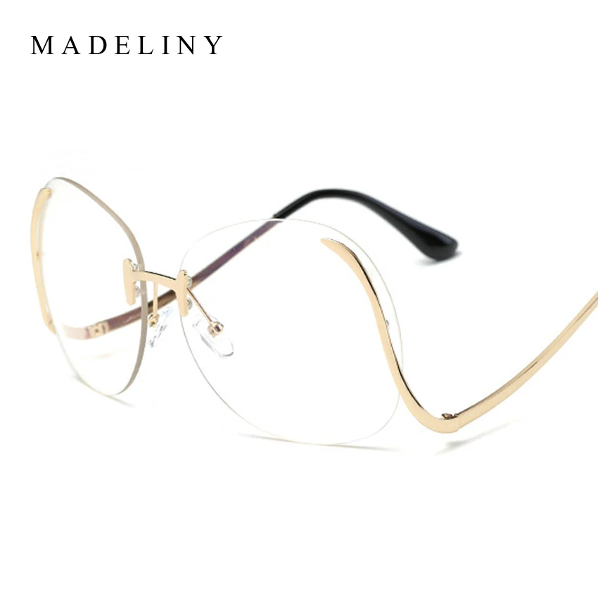 Classic Fashion Sunglasses Women Vintage Rimless Frame Oversize Sunglasses Tint Lens Brand Designer Sun Glasses MA036