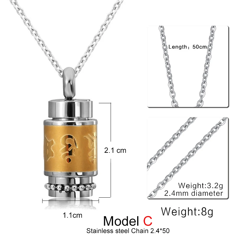 ZORCVENS Золото Серебро Цвет Ом Мани Падме Hum подвеска-Спиннер ожерелье для женщин буддизм стиль Молитвенное Колесо из нержавеющей стали для мужчин - Окраска металла: small gold chain