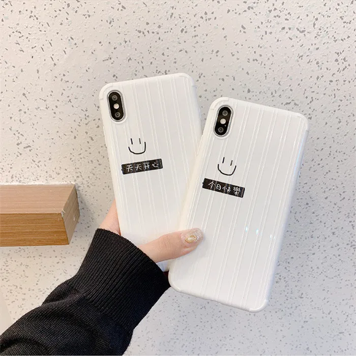 

Cute happy smile face character Phone Cases Concave-convex handle TPU Full Edge white covers For iPhone 8 7 6s PLUS X XR XS MAX