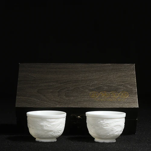 Бутик белый нефритовый фарфоровый чайный сервиз ручной работы Резьба Дракон Феникс Китайский кунг-фу чайная чашка керамика мастер чашка чайная чаша подарки - Цвет: C