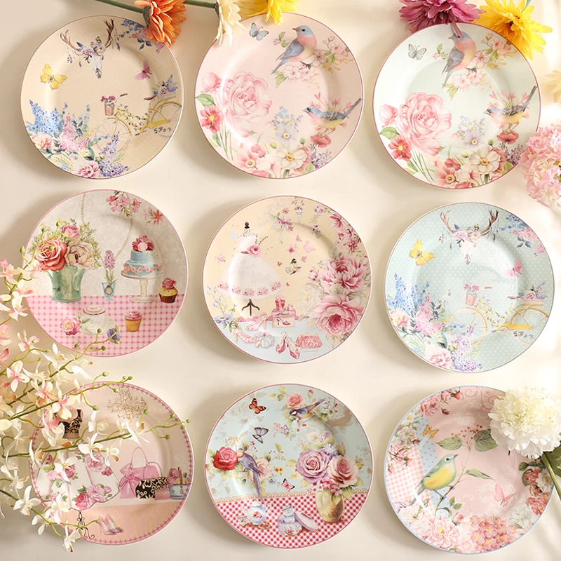 

Pastoral Bone China Dishes And Plates Porcelain Cake Dish Pastry Fruit Tray Ceramic Tableware Steak Dinner Plate Decoration