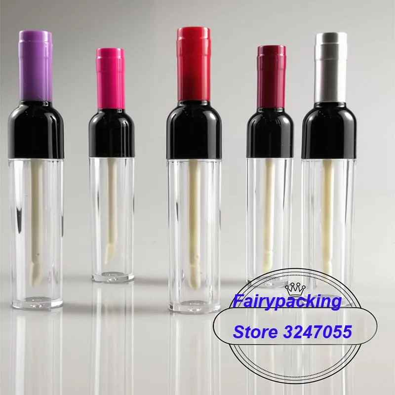 

5ML 10/30/50pcs Empty Clear Plastic Lipgloss Bottle with Colored Cap, Wine Shape Creative Portable Lip Gloss Tube, Lipstick Tube