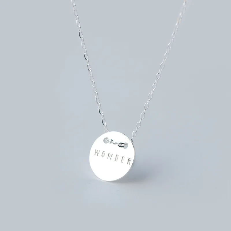 

Real. 925 Sterling-Silver Coin Round "Wonder" Engraved Pendant Necklace message CHARM jewelry 925 sterling silver GTLX658