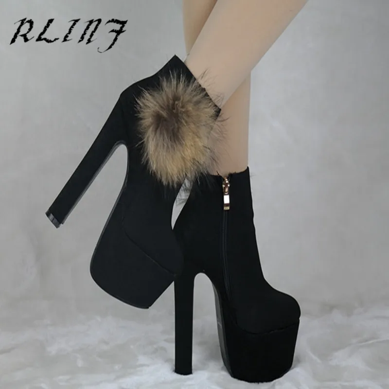 

RLINF Fashion Sexy 16cm Bare Boots Shoes Woman Zip Riding Equestrian Round Toe Square Heel