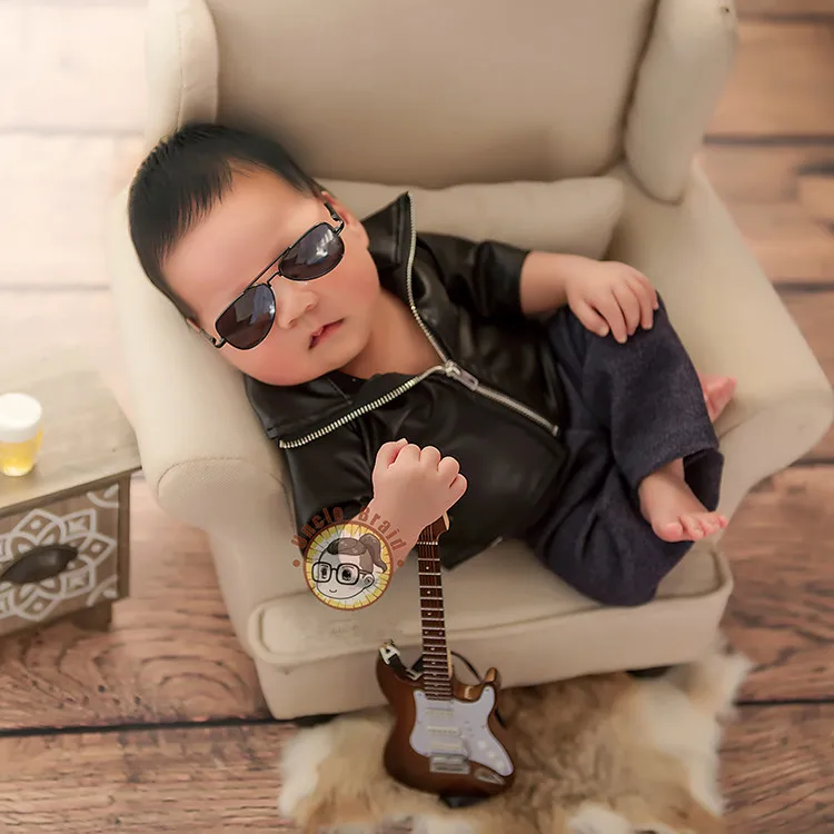 Newborn photography props leather clothing with jeans photo set combination baby creative photography accessories