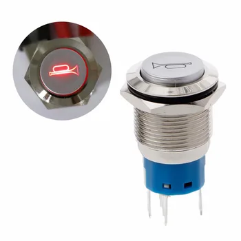 

1Pc 19mm Blue/Red/Green LED Power Momentary on/off button Horn Button Metal Push Buttons Lighted Switch 12V High Quality