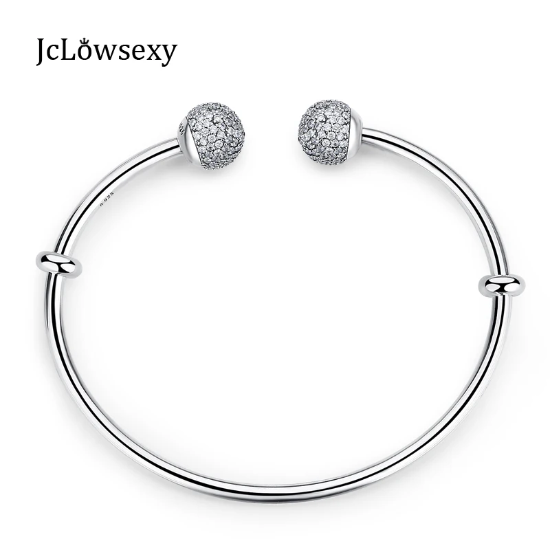 

2017 New Authentic 925 Sterling Moments Silver Open Bangle With Pave Caps CZ Clear Crystal Suitable European Fit Pan Bead Charm