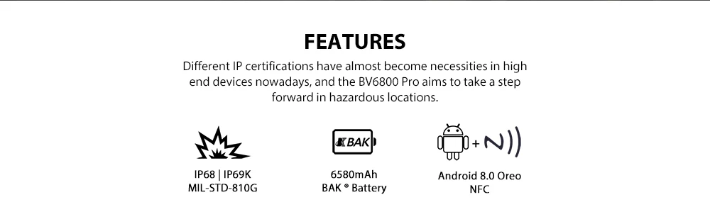 Blackview BV6800 Pro IP68 водонепроницаемый смартфон 4 Гб+ 64 Гб 5," 18:9 MT6750T Восьмиядерный 16,0 Мп Android 8,0 6580 мАч Беспроводное зарядное устройство