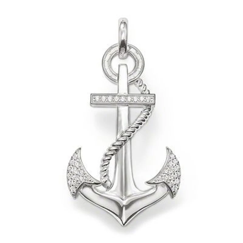 Cross Anchor Pendants Silver Plated White Zirconia Fit Chain Necklace