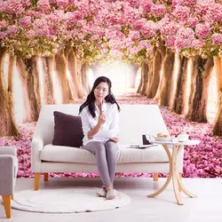Пользовательские современный романтический настенная розовые цветы деревья лес фото обои для постельных принадлежностей