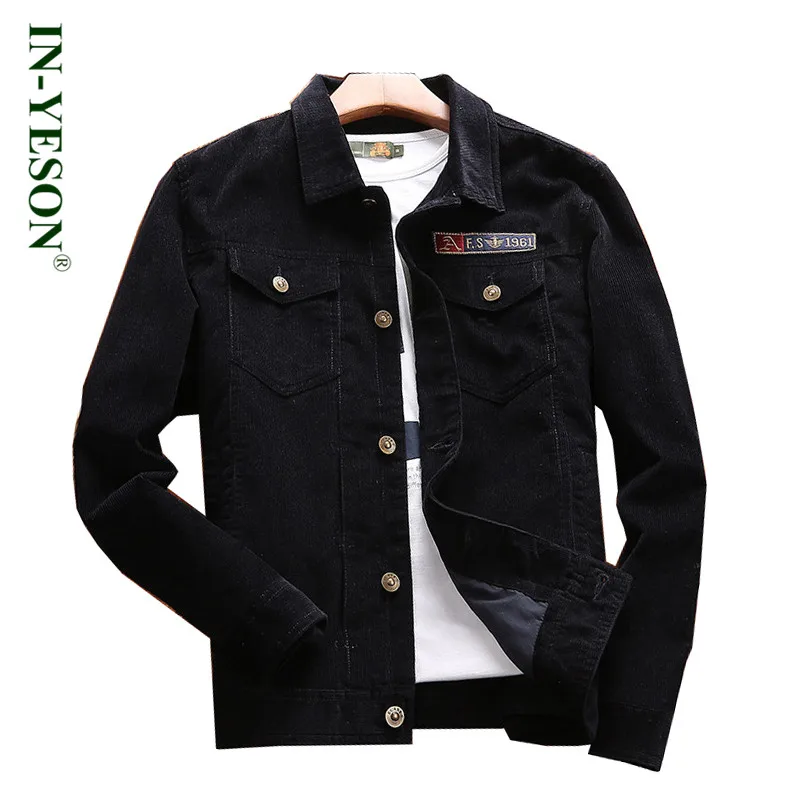 

New Arrival IN-YESON Brand Corduroy Jacket Spring Autumn Loose Embroidery Turn-down Collar Shirt Jacket Plus Size 4XL Chest 128