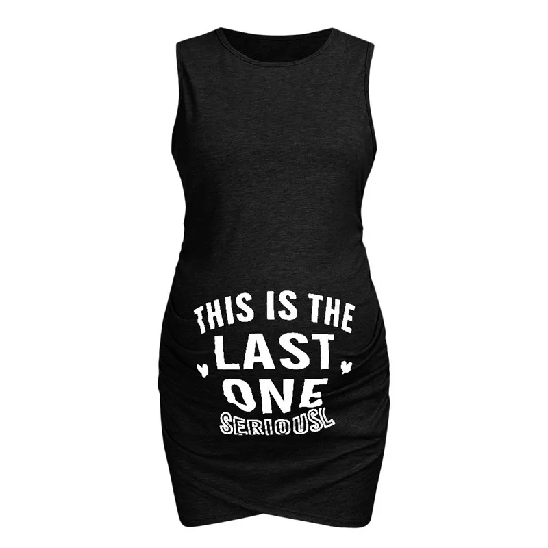 Maternity clothes summer 2019  new  Women Maternity Summer Sleeveless Letter Print Casual Sundress Pregnancy Dress  (14)