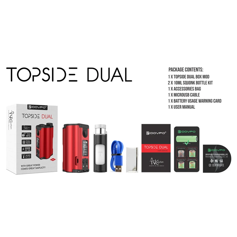 Оригинал 200 Вт DOVPO верхний двойной заполненный TC Squonk мод с 10 мл бутылка