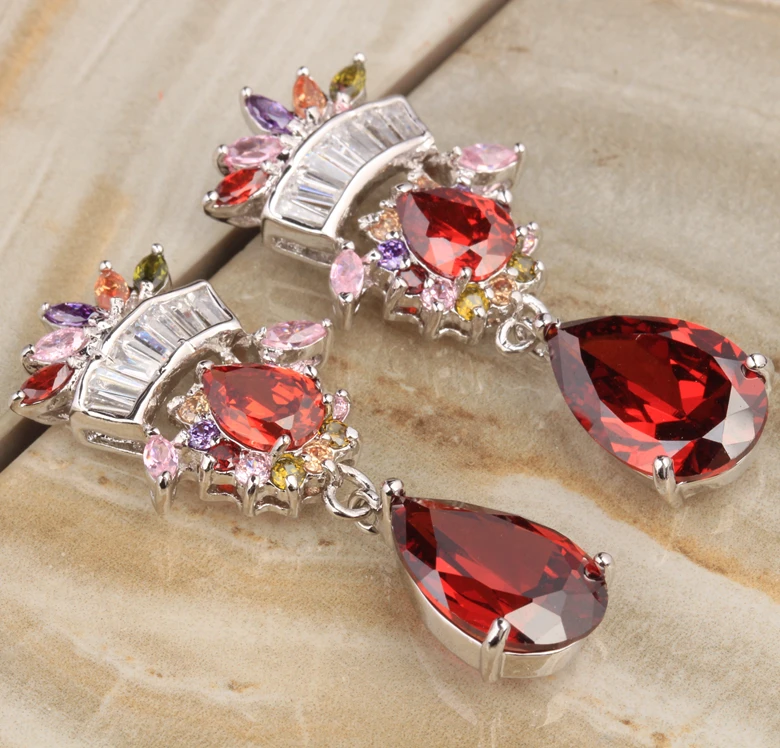 

Amazing Multicolor Morganite Red Purple Limited 925 Sterling Silver Crown Shape Drop Dangle Earring S5081