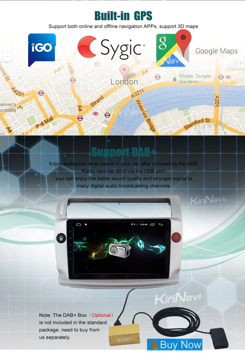 Top KiriNavi High Quality android 7.1 9 inch Touch Screen Car Stereo For Citroen C4 DVD GPS Navigation Bluetooth WIFI 2008-2011 2