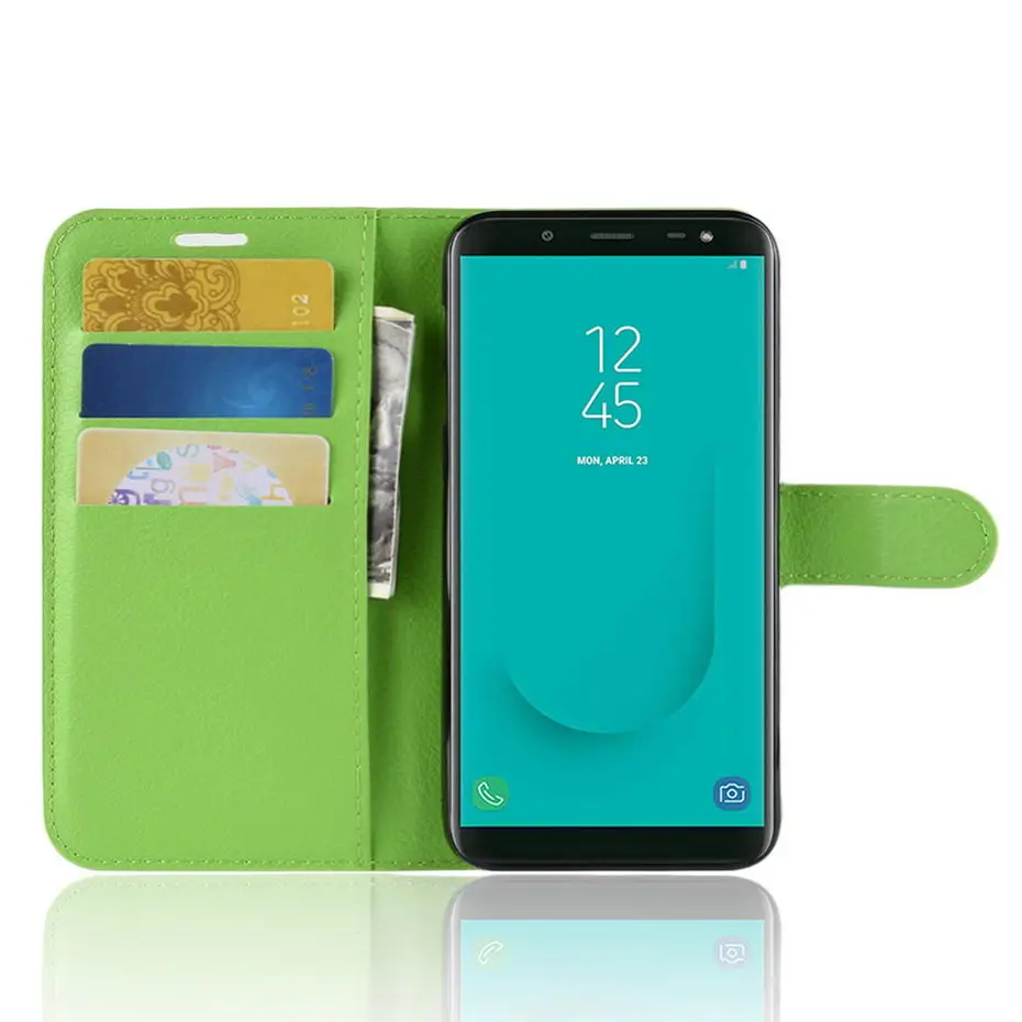 Чехол книжка Desyner Litchi кожаный бумажник для Samsung Galaxy J6 2018 J600 SM J600F J600G с откидной
