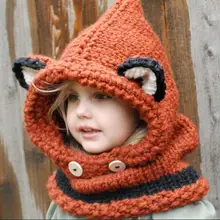 Детская шапка, шарфы, теплый реквизит для фотографии, зимняя вязаная шерстяная шапка, шапка с лисой, шарф, Прямая поставка