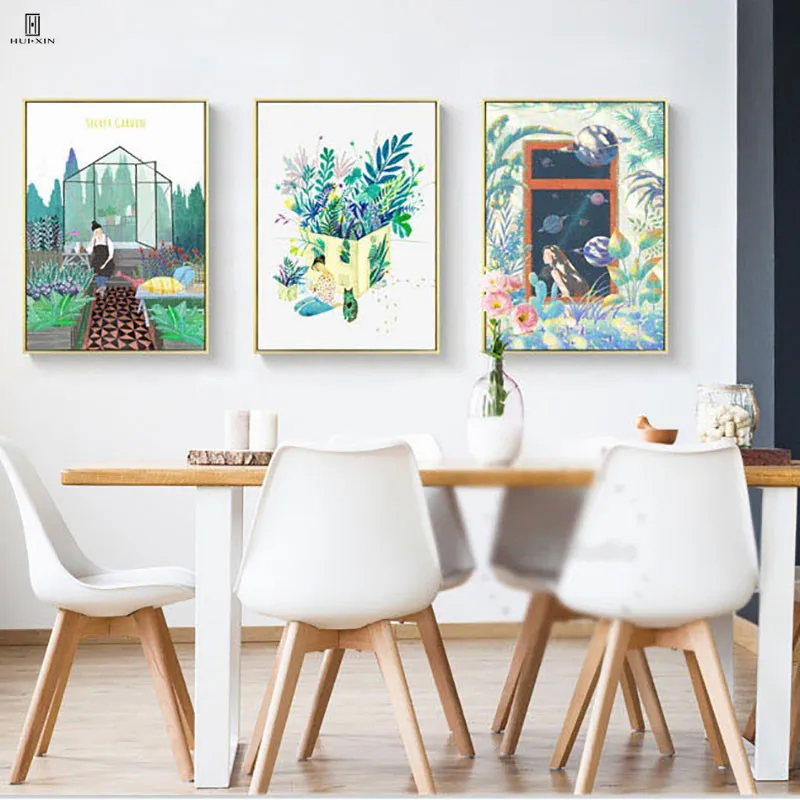 

The Green Dream Be Made Up Of Fragrant Flowers Beautiful Leaves Outlined By Geometric Figure Canvas Home Decors Wall Paintings