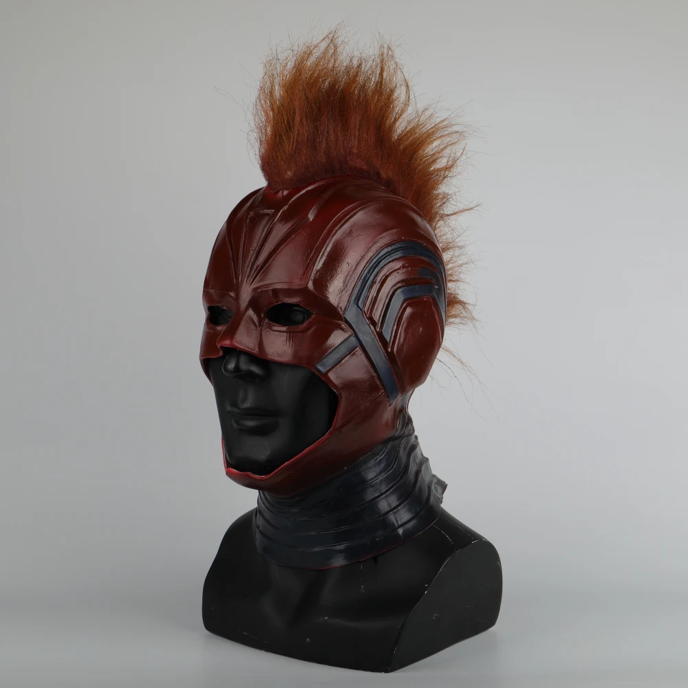 Captain Marvel Helmet Cosplay Prop Mask for Halloween Red with Yellow hair Latex Mask Halloween Cosplay Costume Prop (8)