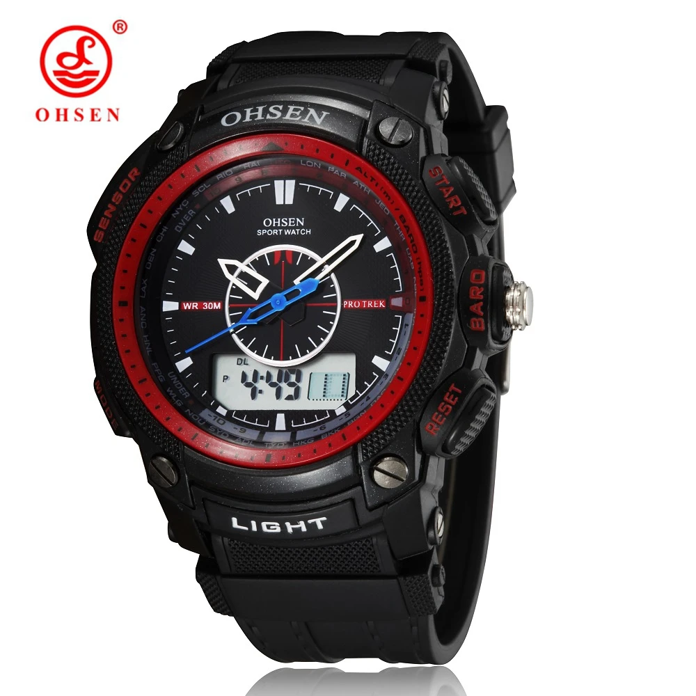 

Fashion OHSEN Army Dual Core Male Sport Watch Men Alarm Date Day Digital Watch LED Back Light Red Rubber Band Wristwatch Relogio