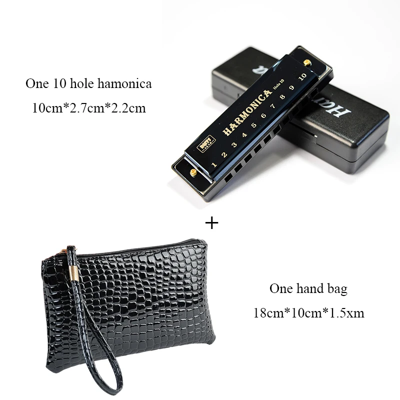 

Titanium Copper Core 10 Hole Blues Harmonica with One Hand Bag Student Children Early Education Puzzle Orff Instrument