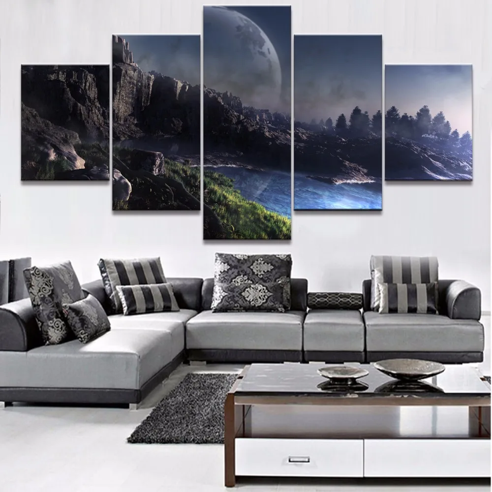 Canvas HD Frame Home Decoration Painting Poster Wall Art Modern 5 Panel Mountain Landscape Living Room Cuadros Printed Pictures