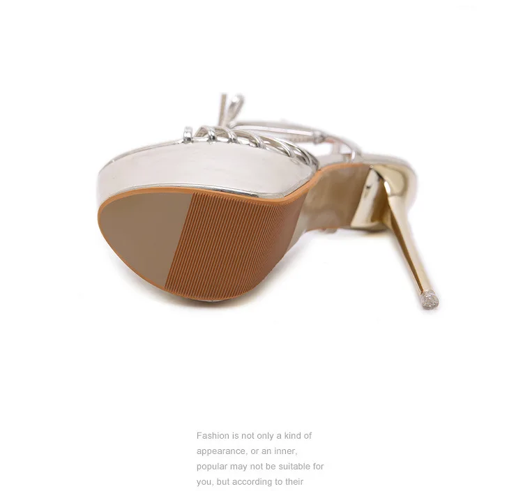2019 New Sandals Women Heeled Sandals Sexy Bandage Ankle Strap Pumps Super High Heels 17 CM Waterproof platform Lady Shoes Gold