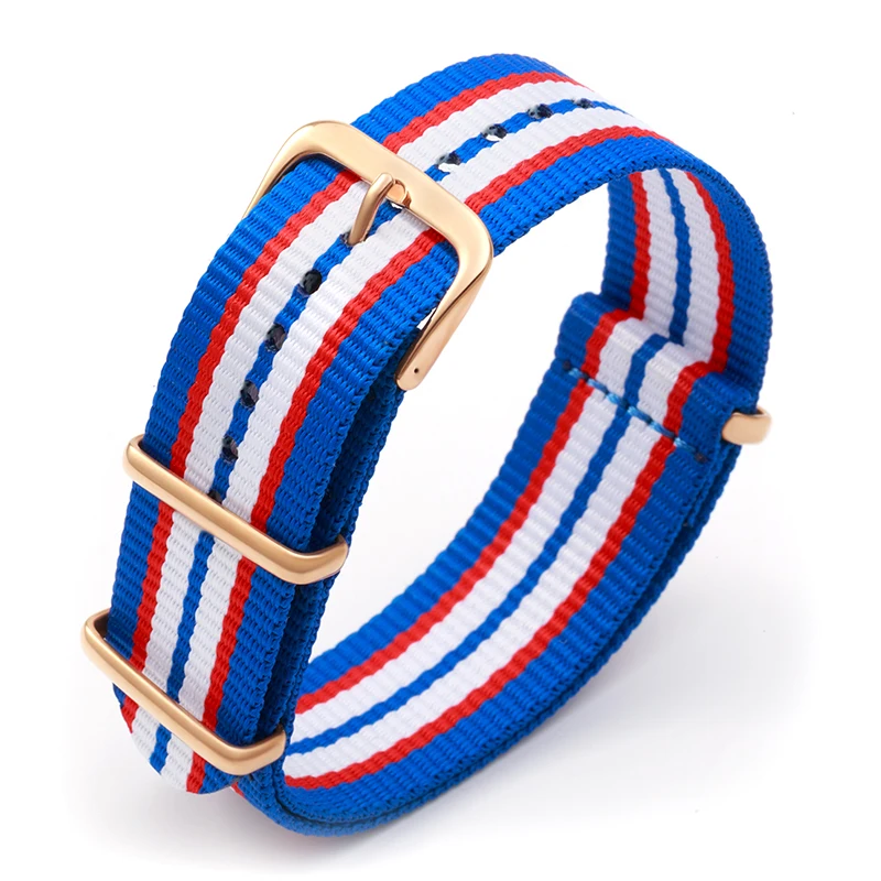 

wholesale retail 20mm nato ballistic nylon watch strap promotion in purple red white striped color with pvd rose gold buckle