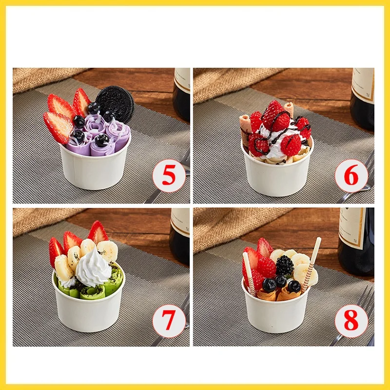 

Artificial Foods Fruit Ice Roll Sample Fake Fried Ice Cream Rolls Dessert Model Kitchen Photography Props Decoration