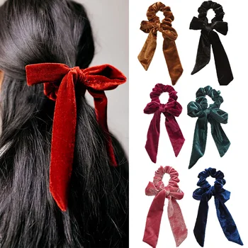 Soft Velvet Hair Scrunchie Girls Ponytail Holder Bow Hair Ties Elastic Hair Band