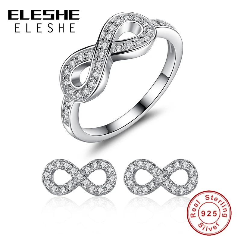 

ELESHE 925 Sterling Silver Infinity Pendant Necklaces Clear Cubic Zircon Earrings / Rings New Fashion Jewelry Sets for Women