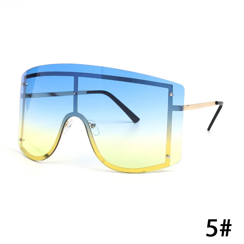WISH CLUB, новые модные негабаритные солнцезащитные очки для женщин, фирменный дизайн, без оправы, цветные градиентные квадратные линзы, металлические женские солнцезащитные очки - Цвет линз: E