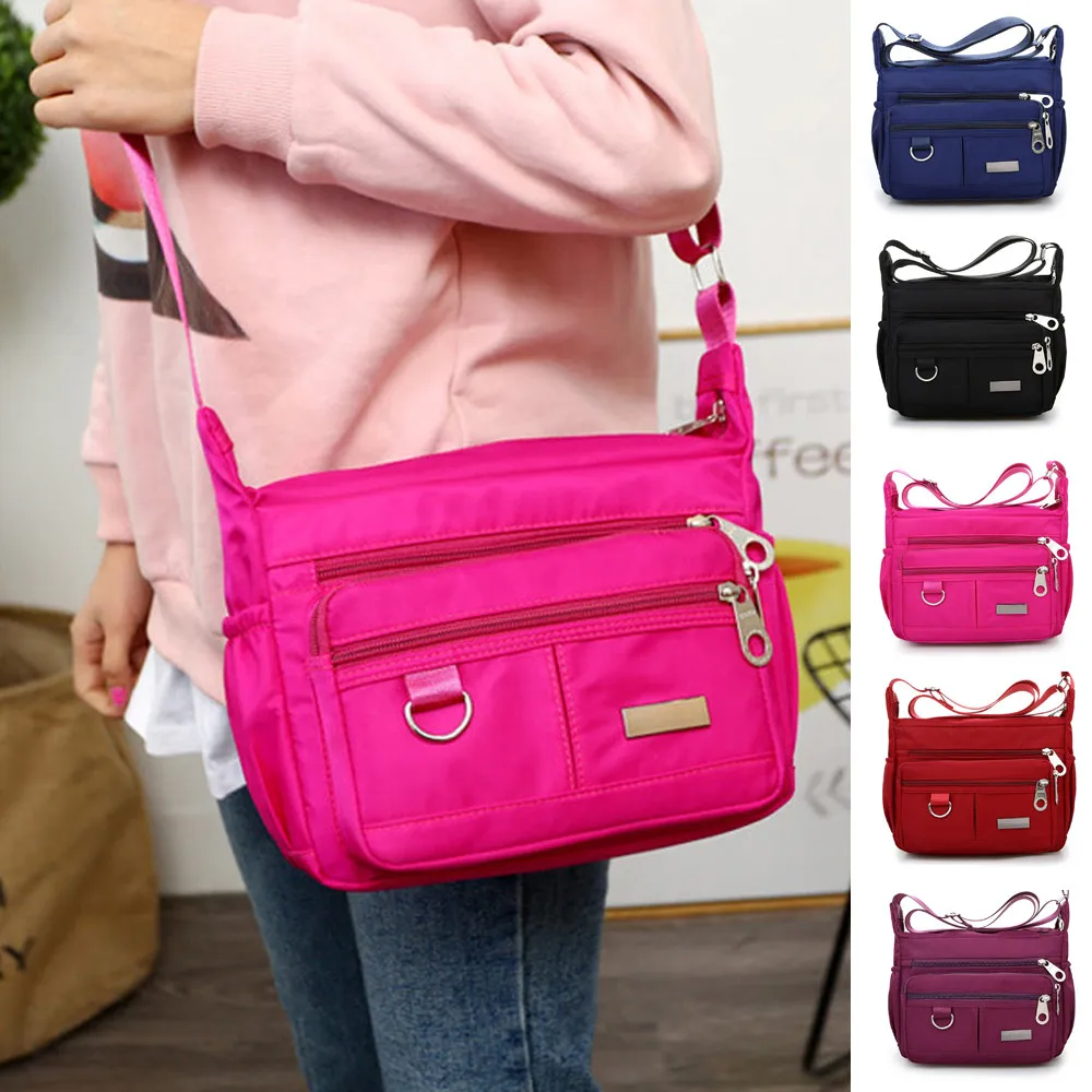 

Women's Fashion Shoulder Bag Solid Color Zipper Waterproof Nylon Crossbody Bag Large Pocket Nylon Handbags Lady Travel Sport
