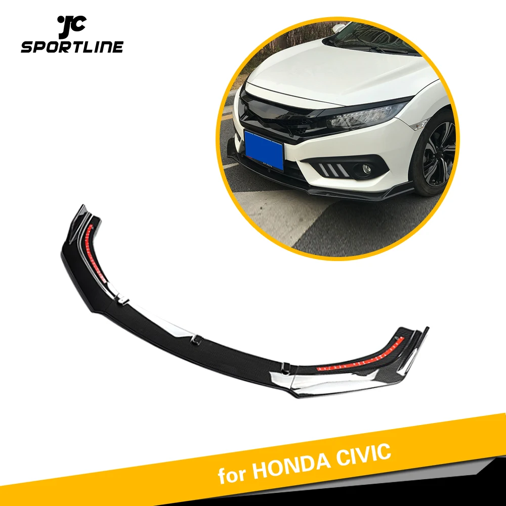 Для Honda Civic 10th Sedan 2016-2018 передний бампер спойлер разветвители PP углеродное волокно