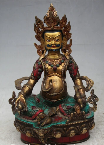 

007263 13" Old Tibet Turquoise Bronze Gilt Buddhism Mouse Yellow Jambhala Buddha Statue