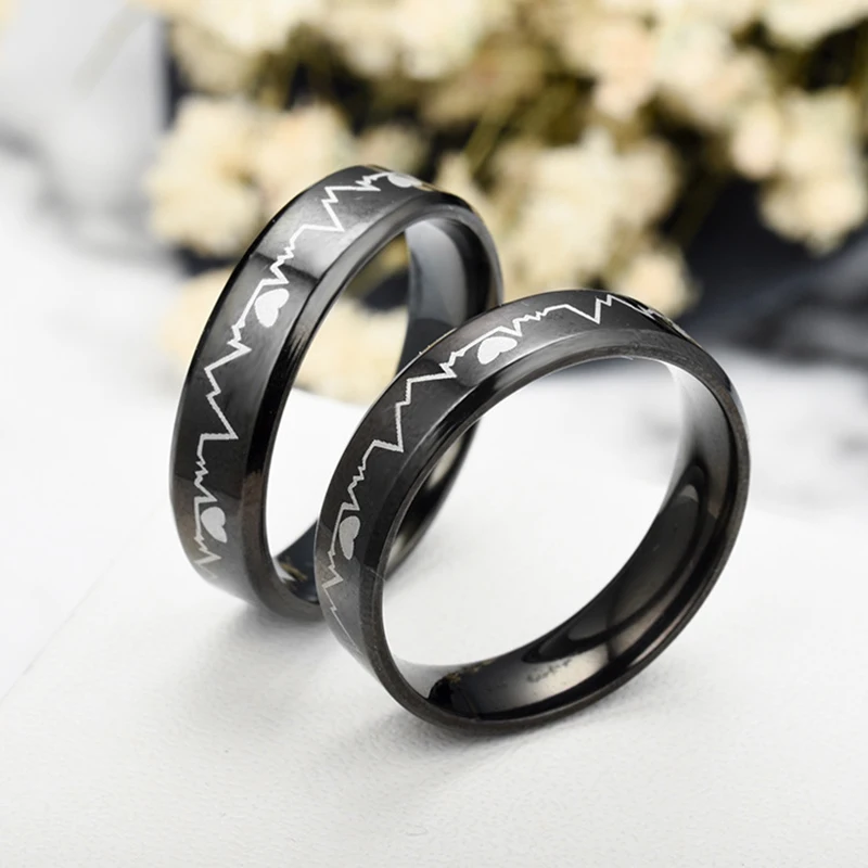 Черное кольцо из нержавеющей стали для женщин и мужчин, креативное сердцебиение, любовь, сердце, кольца, высокое качество, ювелирные изделия, Anel Masculino, подарки на свадьбу