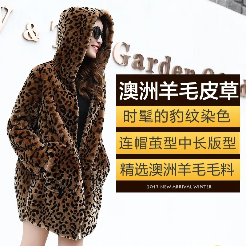 Women Leopard Faux Fur Coat Autumn Winter Woolen Overcoat