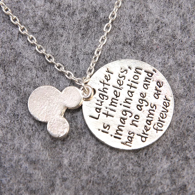 Mickey Ear Sets Pendants Necklace Laughter is Timeless,Imagination Has No Age And,Dreams Are Forever Letters Pendants Necklace