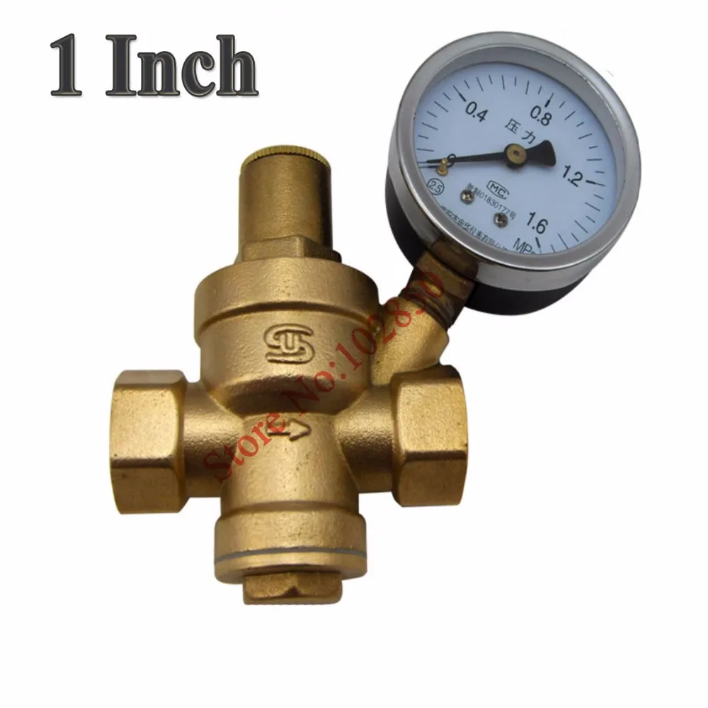 1" Brass Water Pressure Reducing Valve with Pressure Gauge,Brass H59