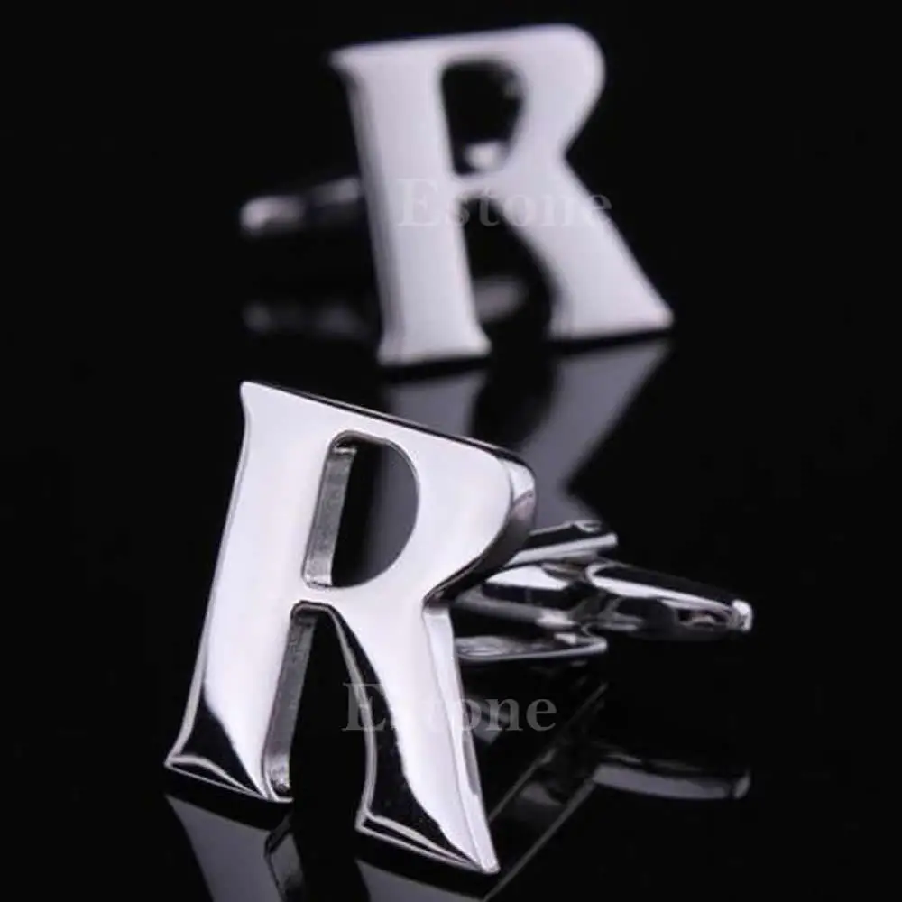Мужские DIY серебряные инициалы буквы бизнес Запонки свадебный подарок - Окраска металла: R