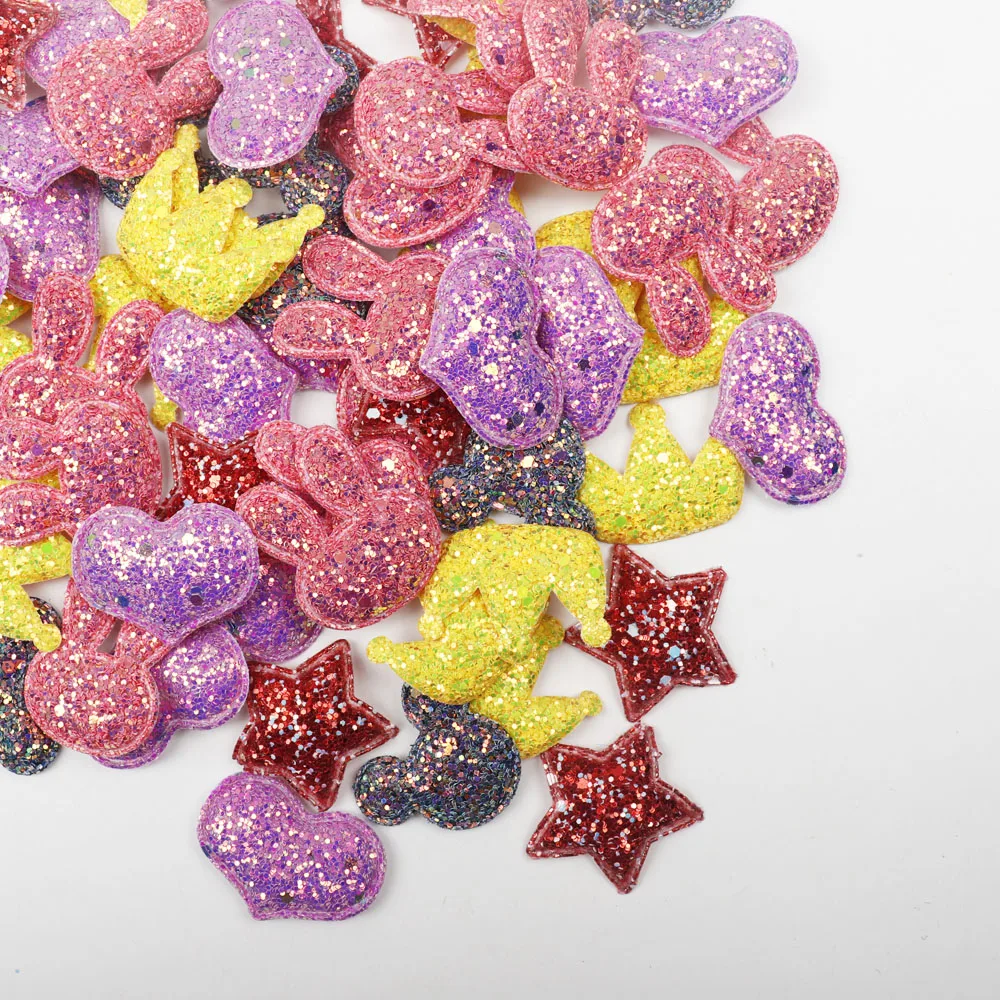 Cheer Bows Glitter Fabric Patches Star Heart Sequin Appliques Padded