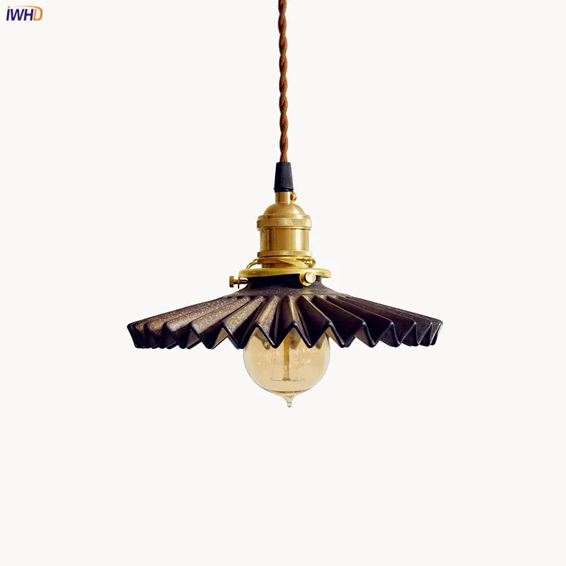 

IWHD Japanese Style LED Pendant Light Fixtures Edison Living Room Creamic Copper Vintage Hanging Lights Lamp Lamparas Colgantes