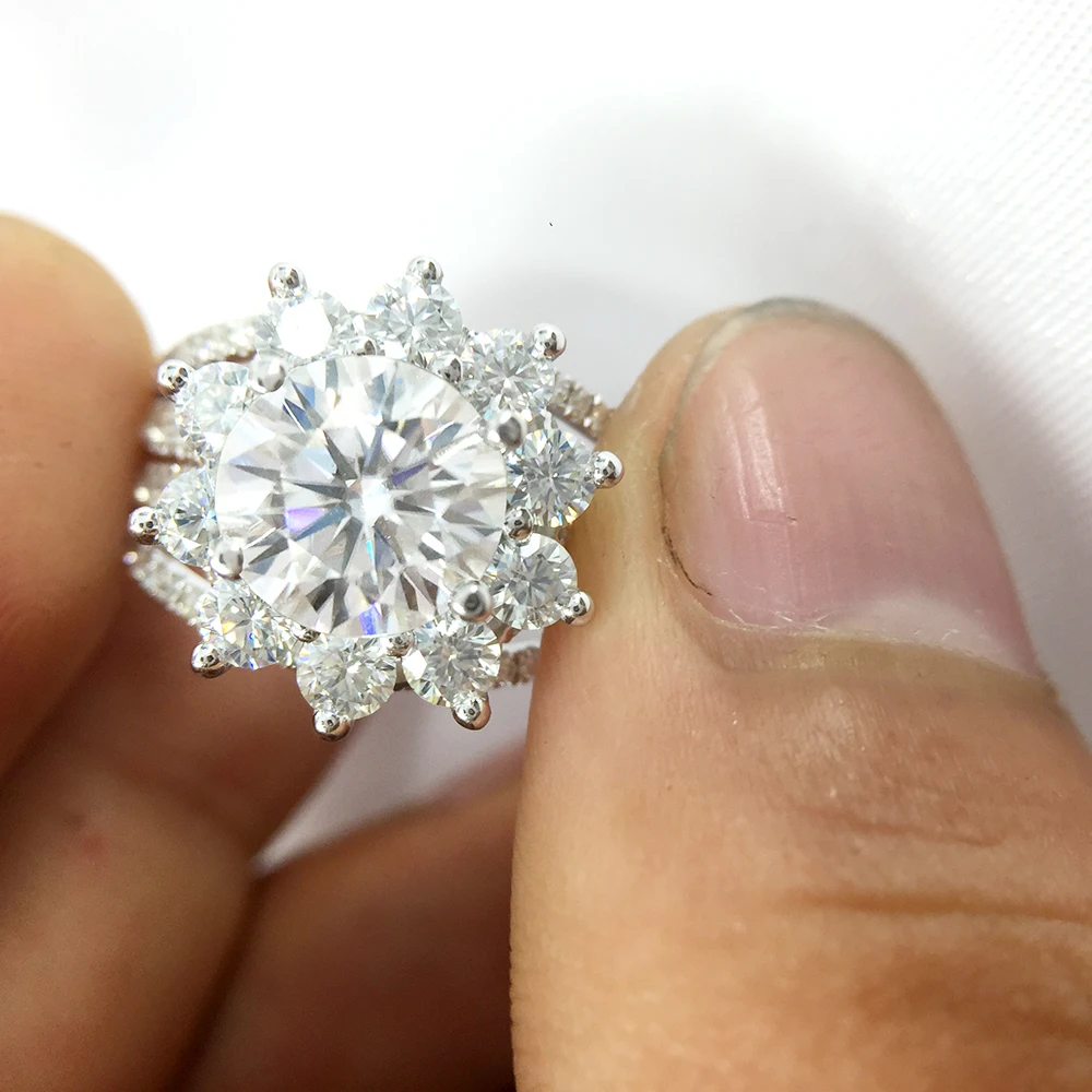 Обручальное кольцо AEAW Moissanite 5 мм 2CTW Df цвет Лаборатория алмаз акцент 14 к Белое золото обручальные кольца для женщин