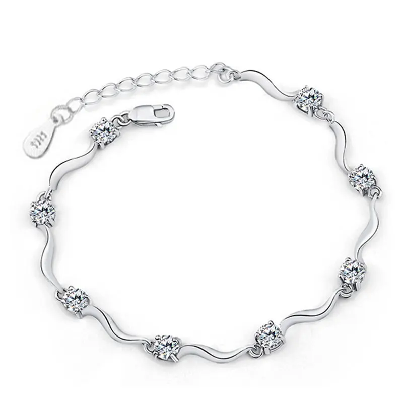 Модный женский браслет с кубическим цирконием и кристаллами, новинка, подарок для любви, винтажный посеребренный браслет, браслеты, хорошее ювелирное изделие - Окраска металла: White