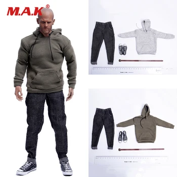 

1/6 Scale Male Clothes Set Men's Pullover Hooded Sweater & Denim Library & Sneakers Set Model For 12" Action Figure