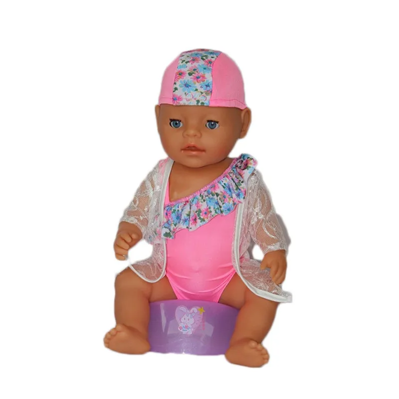 Baby Doll Pink Swimsuit&white Clothes Fit 43cm Doll Fashion Baby Dolls