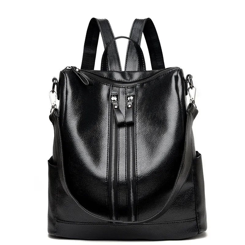

2018 New Fashion Women Backpacks Casual High Quality Pu Leather Female Ladies Bag Luxury Korean Student Double Zipper Backpack