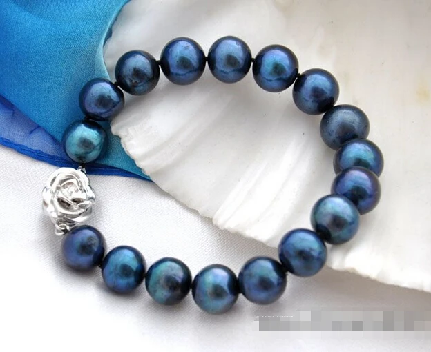 

fast shipping>Attractive 8"11mm round black fresh water pearl bracelet